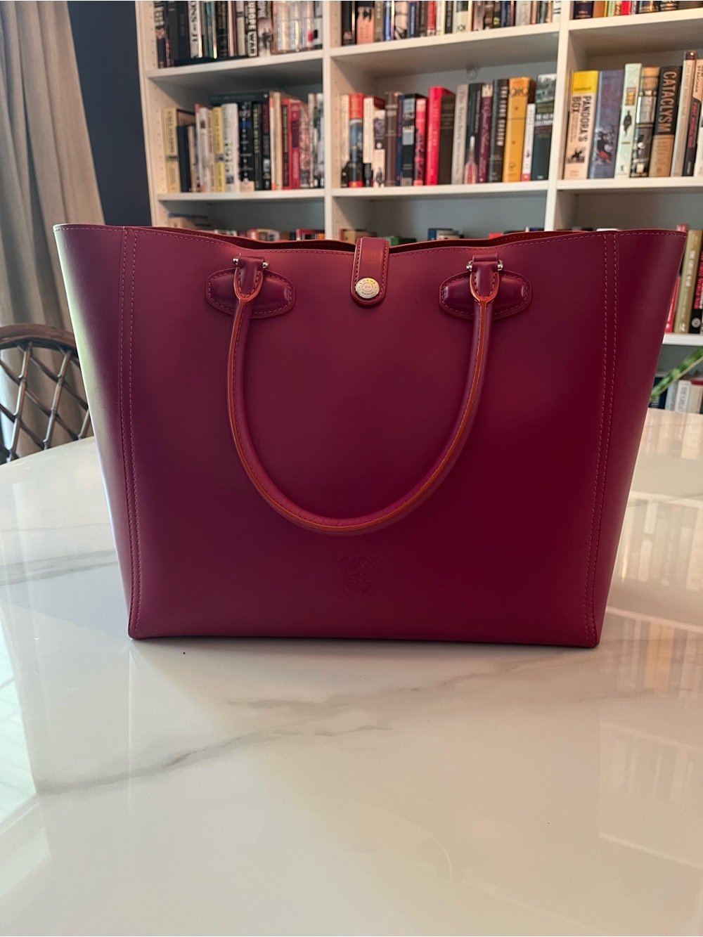 Loewe Leather Anagram Tote with Orange Switching Detail